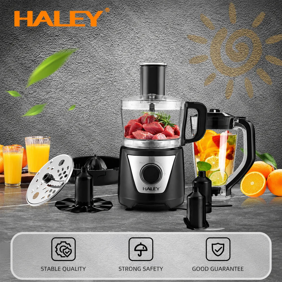 Robot de Bucătărie Multifuncțional HALEY HY-1325, 8 în 1 | 1500W | Blender 1.5L + Procesor 1L | 2 Viteze + Pulse | Lame Inox