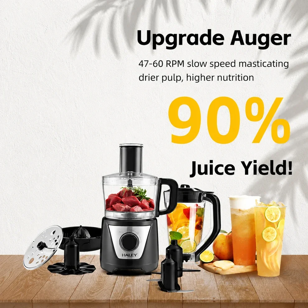 Robot de Bucătărie Multifuncțional HALEY HY-1325, 8 în 1 | 1500W | Blender 1.5L + Procesor 1L | 2 Viteze + Pulse | Lame Inox