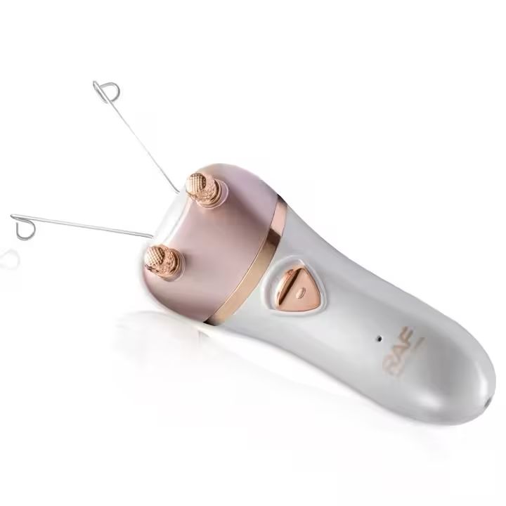 Epilator electric facial reincarcabil, cu fir de ata, RAF R4029, 5W, acumulator 1200mAh, 6x21cm, alb-roz