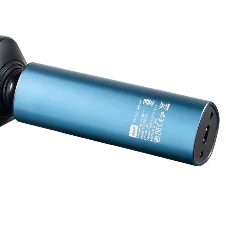 Aparat electric de ras, RAF R4017, 3W, IPX7, 360°, incarcare USB, afisaj digital, 4x14cm, albastru