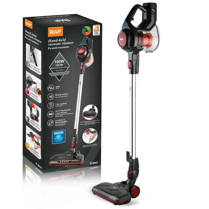 Aspirator fără Fir RAF R8667 2 în 1, Vertical și de Mână, 100W, Filtru HEPA, Autonomie până la 30 Minute, Fără Sac