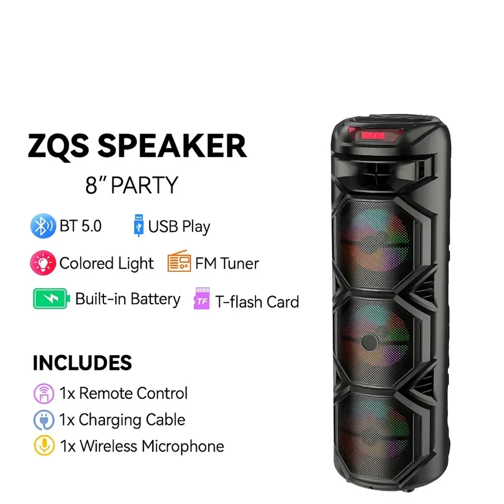 Boxă Portabilă Sing-e AT Performance ZQS8301, 3×8”, 60W | Bluetooth 5.0 | Lumini LED RGB | Microfon Wireless | Karaoke