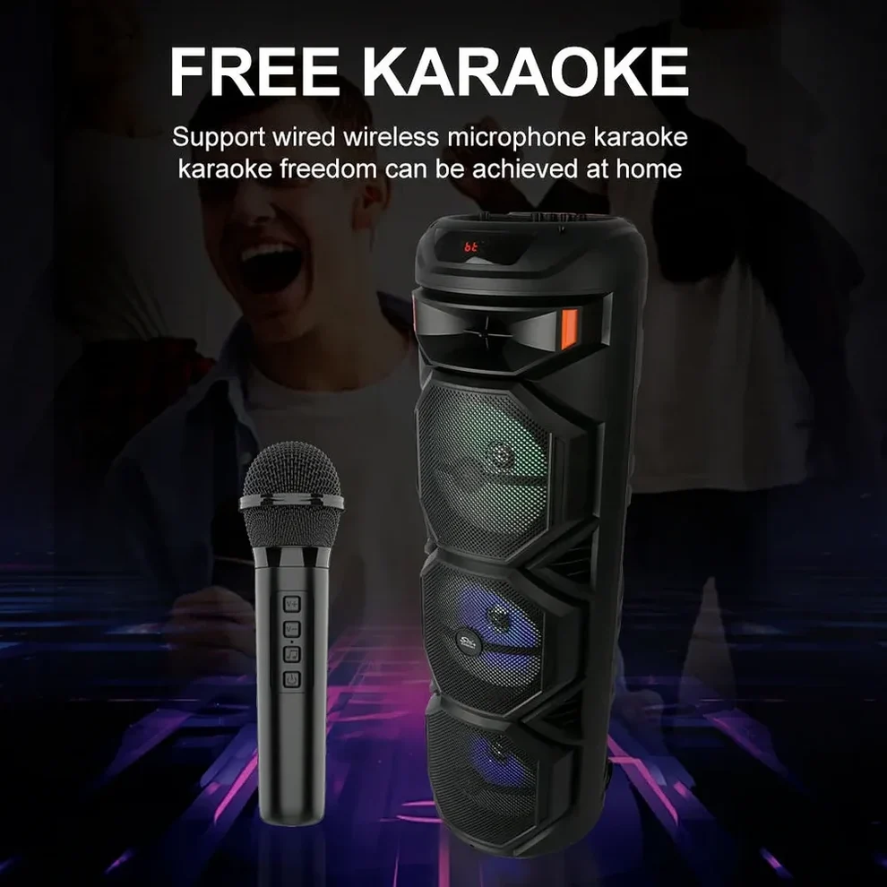 Boxă Portabilă Sing-e AT Performance ZQS8301, 3×8”, 60W | Bluetooth 5.0 | Lumini LED RGB | Microfon Wireless | Karaoke
