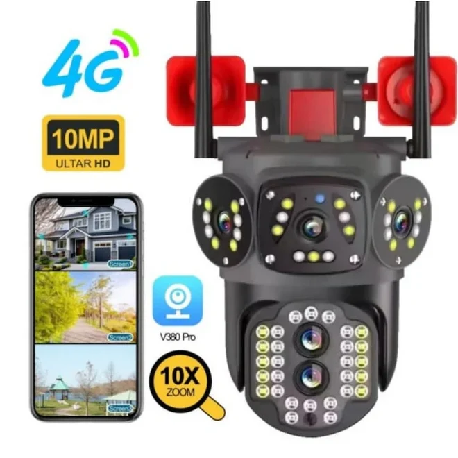 Cameră de Supraveghere 4G 4K, Zoom Digital 10X, IP66, Vedere Nocturnă, Acces de la Distanță prin Aplicație