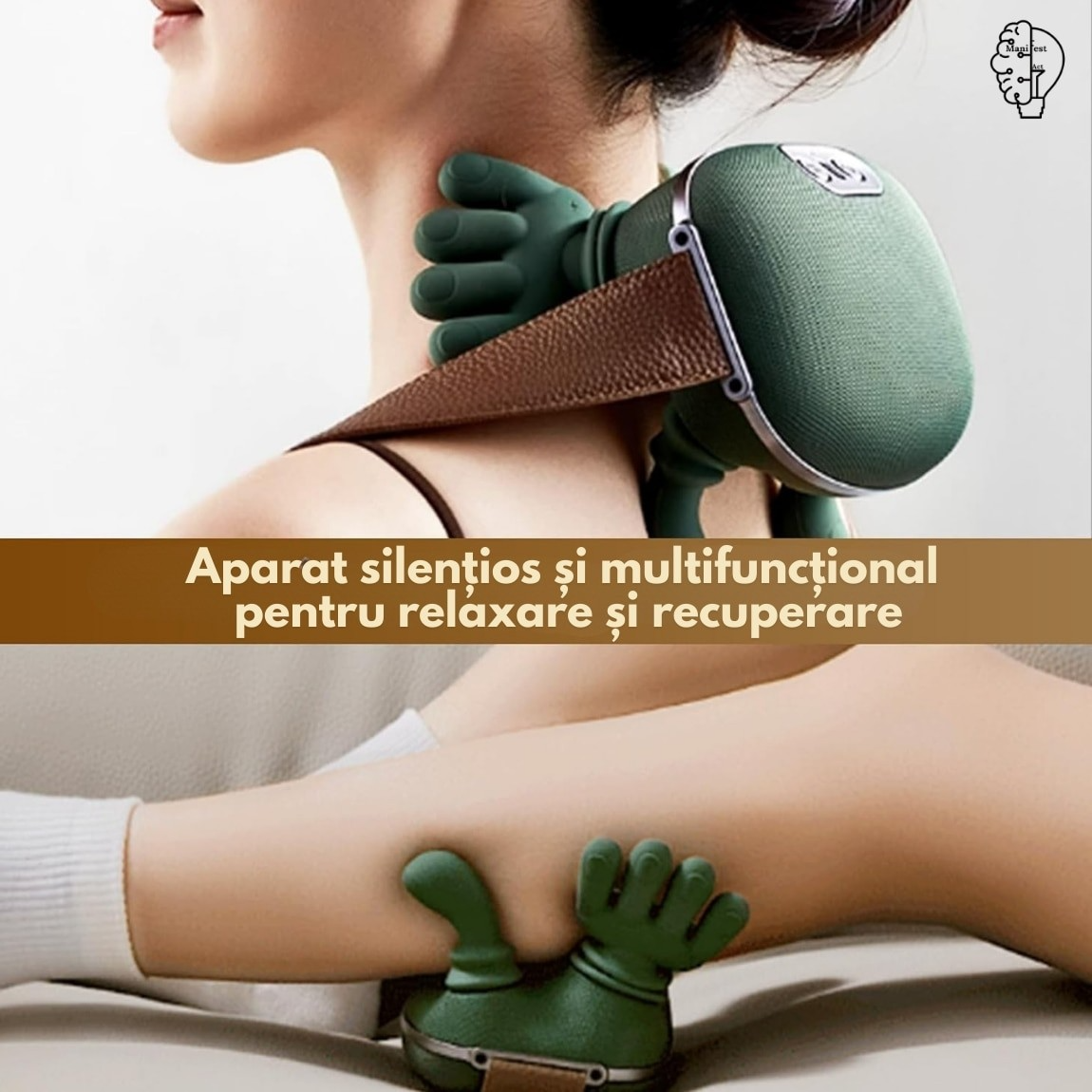 Aparat de Masaj Cervical 4D cu Încălzire | 3 Trepte | Fără Fir | Gât, Umeri, Brațe și Gambe | Încărcare USB | Verde