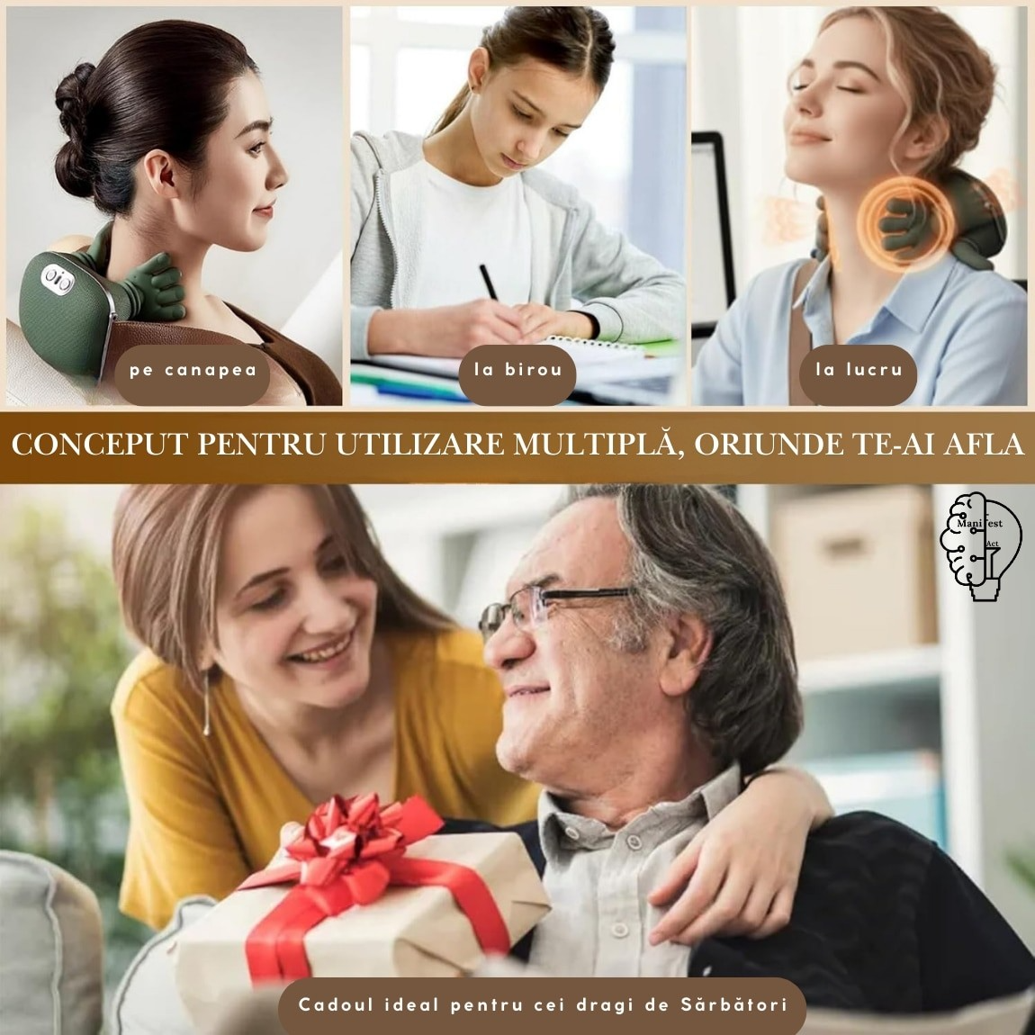 Aparat de Masaj Cervical 4D cu Încălzire | 3 Trepte | Fără Fir | Gât, Umeri, Brațe și Gambe | Încărcare USB | Verde