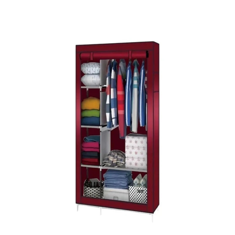 Dulap Textil Pliabil pentru Haine, 105x45x175 cm, Cadru Metalic Rezistent, 4 Rafturi de Depozitare, Husă cu Fermoar Vertical