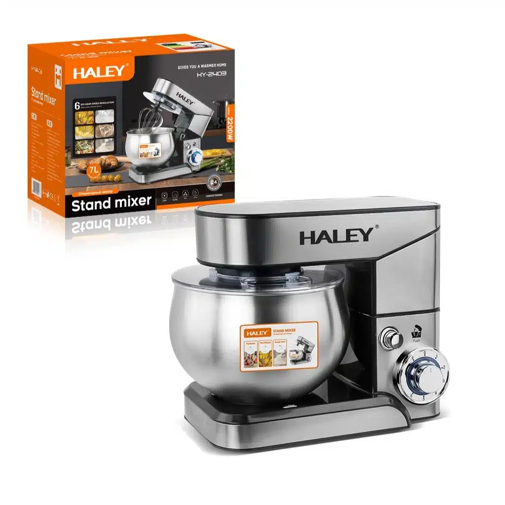 Robot de Bucătărie Multifuncțional HALEY HY-2403, 2200W, Bol Inox 7L | Mixer Planetar | 6 Viteze + Turbo | 3 Accesorii Incluse