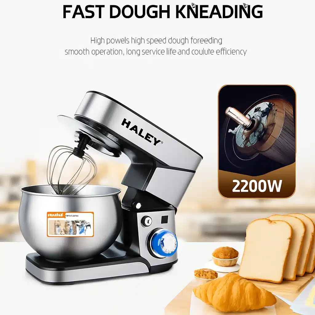 Robot de Bucătărie Multifuncțional HALEY HY-2403, 2200W, Bol Inox 7L | Mixer Planetar | 6 Viteze + Turbo | 3 Accesorii Incluse
