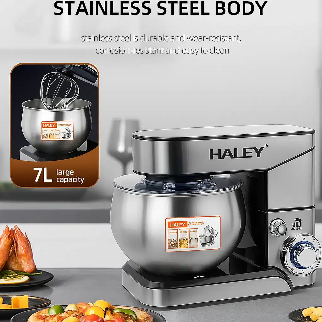 Robot de Bucătărie Multifuncțional HALEY HY-2403, 2200W, Bol Inox 7L | Mixer Planetar | 6 Viteze + Turbo | 3 Accesorii Incluse