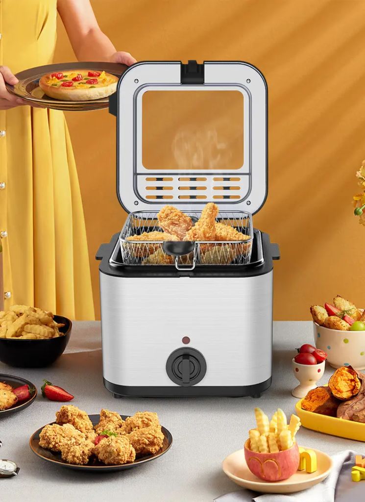 Friteuza pe ulei, Putere 2000W ,Inox, Fereastra vizionare, Capacitate 2.5 L