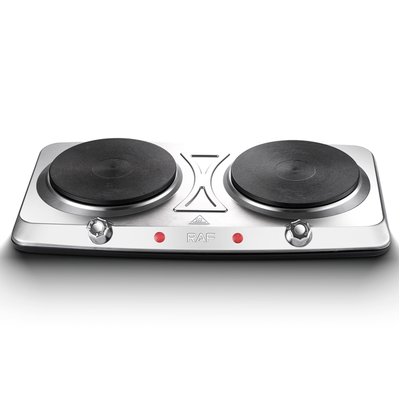Plită Electrică Dublă RAF R.8205, 2000W, 2 Ochiuri, Inox, Control Mecanic, Temperatură Reglabilă, Portabilă pentru Acasă și Camping