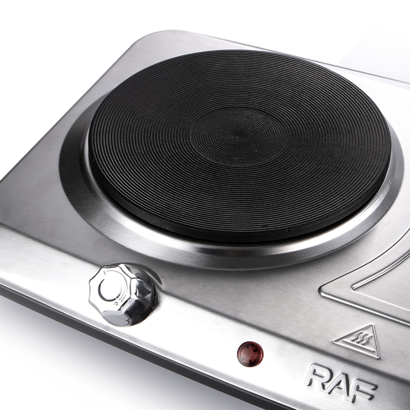 Plită Electrică Dublă RAF R.8205, 2000W, 2 Ochiuri, Inox, Control Mecanic, Temperatură Reglabilă, Portabilă pentru Acasă și Camping