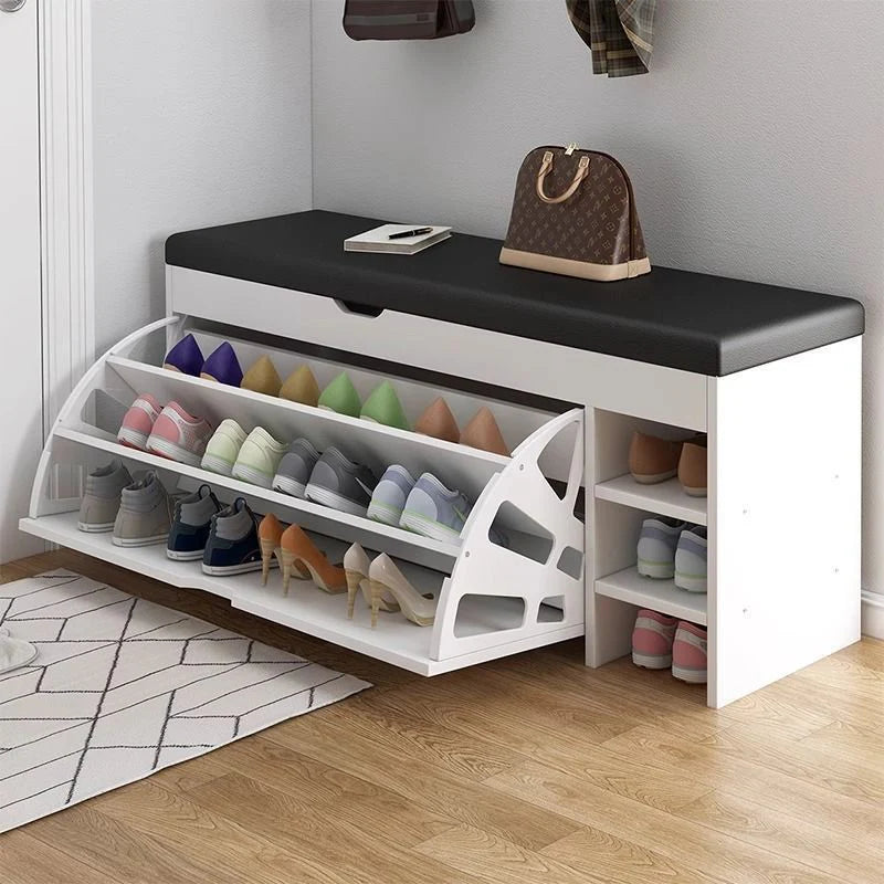 Dulap pentru pantofi tip bancheta, 100x 30 x 50 cm, Alb/Maro