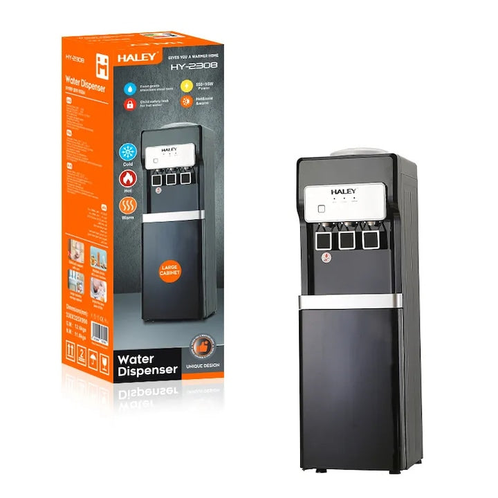 Dozator de Apa HALEY cu Compresor, Apa Calda si Rece, 550W/95W, Inox, Protectie Copii, Negru