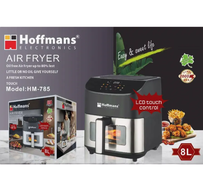 Friteuză cu Aer Cald Hoffmans HM-785, 8L, 2000W, Control Tactil LCD, Gătire fără Ulei
