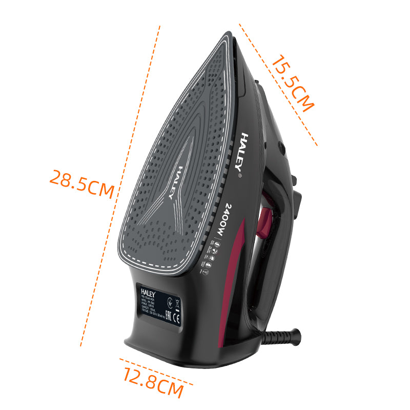 Fier de călcat cu abur HALEY HY-2060, 2400W, Talpă ceramică, Abur vertical, Auto-curățare, Cablu 1.5m, Negru