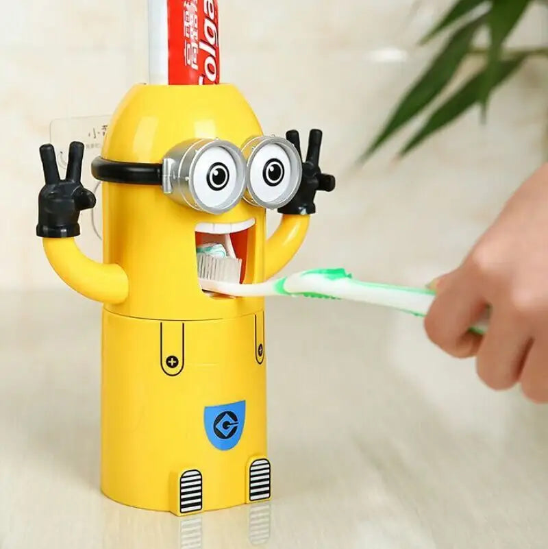 Dozator pastă de dinți cu suport pentru 2 periuțe , model minions