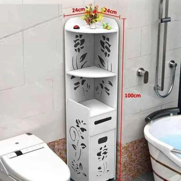 Dulap vertical de colt pentru baie, finisaje moderne,100 x 24 x24 cm alb