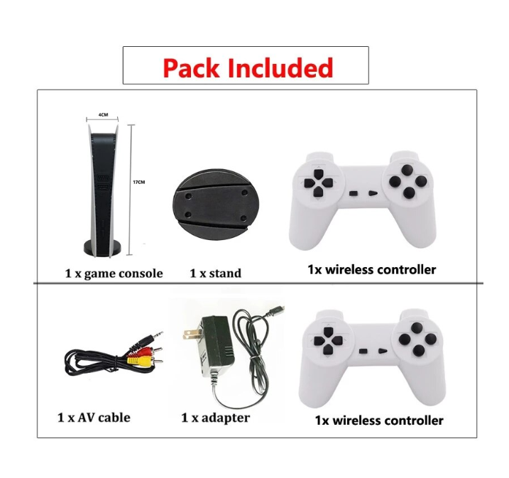 Consolă de jocuri video retro wireless GS5, 2 X controller fără fir, super 8 bit  game, alb/negru