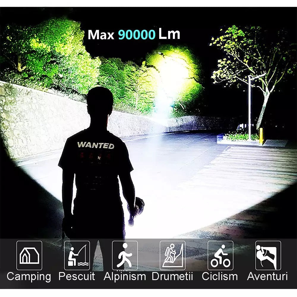 Lanterna LED, reincarcabila, functie Powerbank, 4 moduri iluminare, trepied inclus