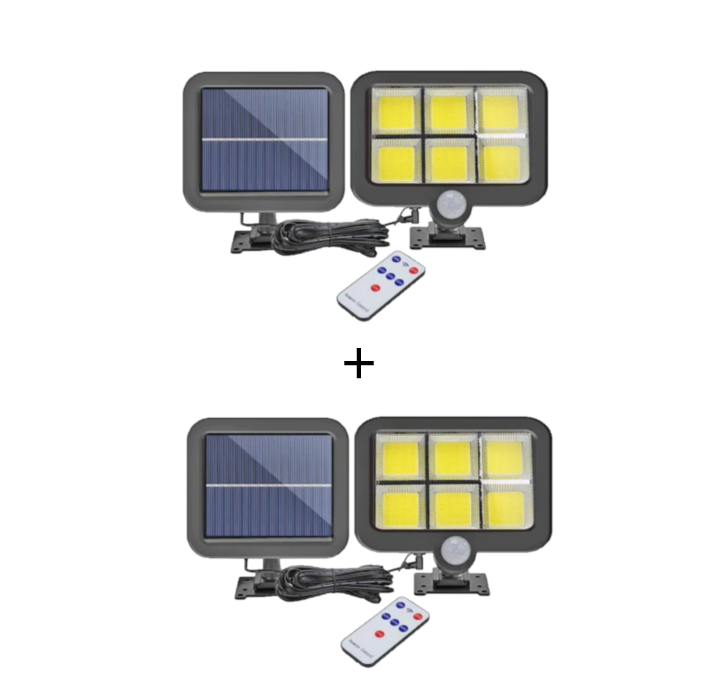 SET 2 LAMPI SOLARE CU PANOU SOLAR, 6 COB , PUTERE 250 W, CU SENZOR DE MISCARE, SUPORT SI TELECOMANDA