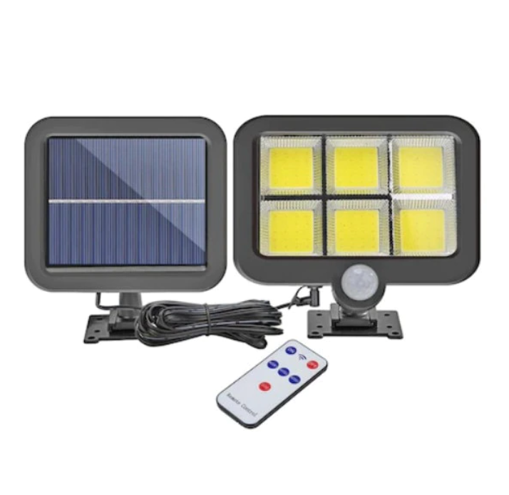 SET 2 LAMPI SOLARE CU PANOU SOLAR, 6 COB , PUTERE 250 W, CU SENZOR DE MISCARE, SUPORT SI TELECOMANDA
