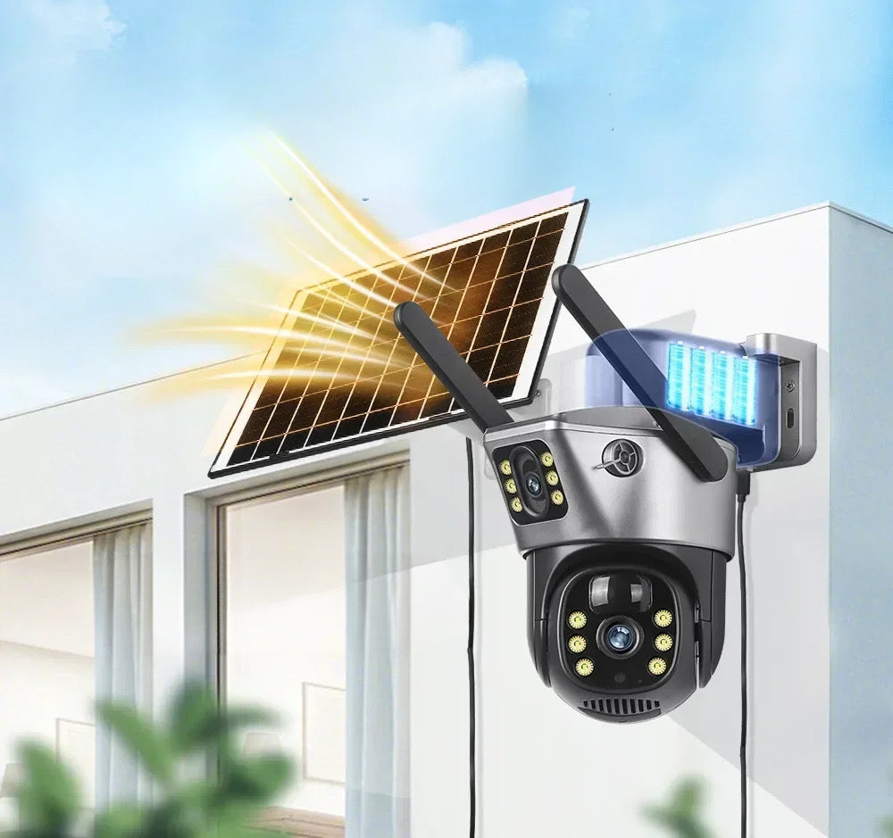 Cameră de supraveghere Duala 6 MP, 4G SIM , Senzor de mișcare, cu Panou Solar integrat pentru exterior , rezoluție 2K