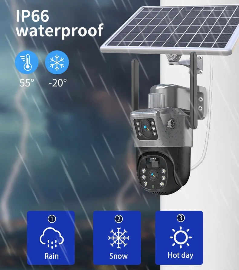 Cameră de supraveghere Duala 6 MP, 4G SIM , Senzor de mișcare, cu Panou Solar integrat pentru exterior , rezoluție 2K