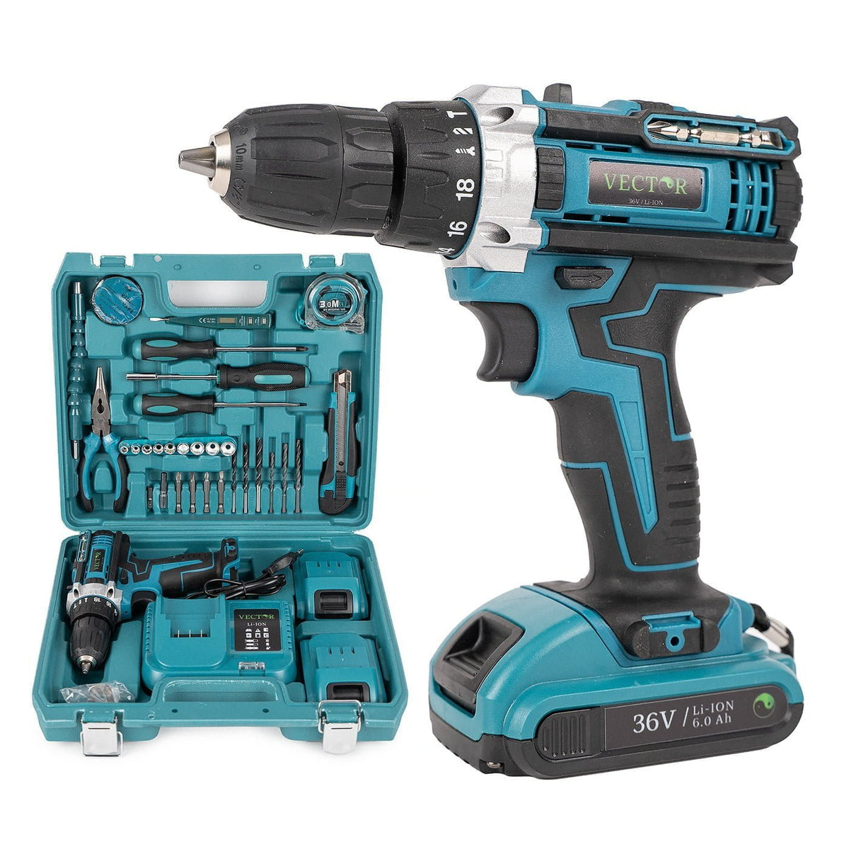 Trusa Bormasina 36V, cu 2 acumulatori si incarcator + 37 Accesorii