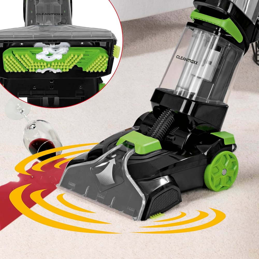 Aspirator fara sac 3 in 1, Hoffmans, mana/vertical, spala podelele, 1200W, 2 recipiente, negru-rosu