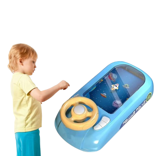 Jucarie Interactiva Volan, model circuit sau spatiu, sunete si functii, alimentare USB, pentru copii 3-6 Ani