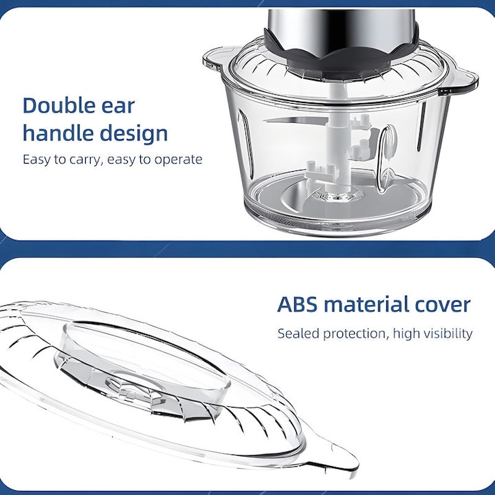 Tocator electric inox, Capacitate mare, usor de curatat, 2L,4 Lame Inox, 1800W, 2 viteze