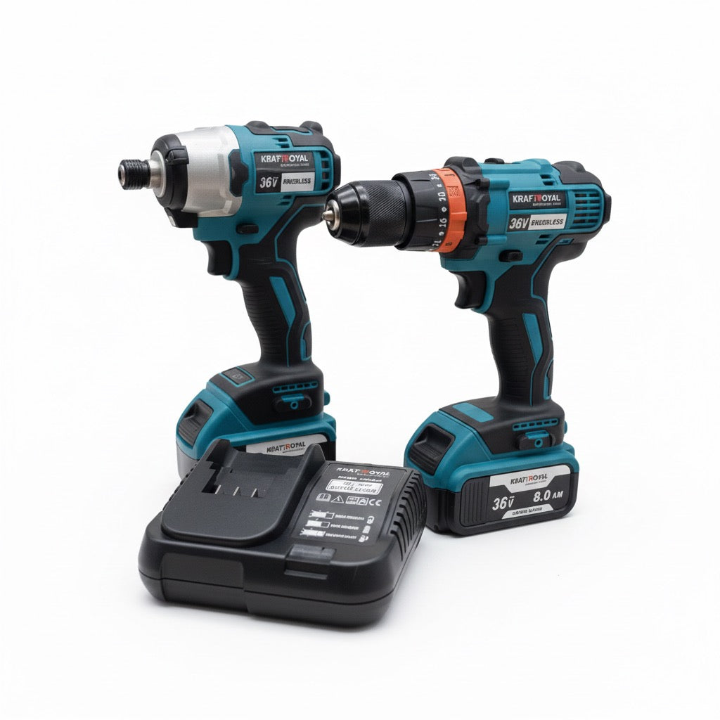 Set Mașină de gaurit și Mașină de Înșurubat cu Impact, 48V, 8Ah, Fără Fir, 2 Acumulatori, Valiză Transport