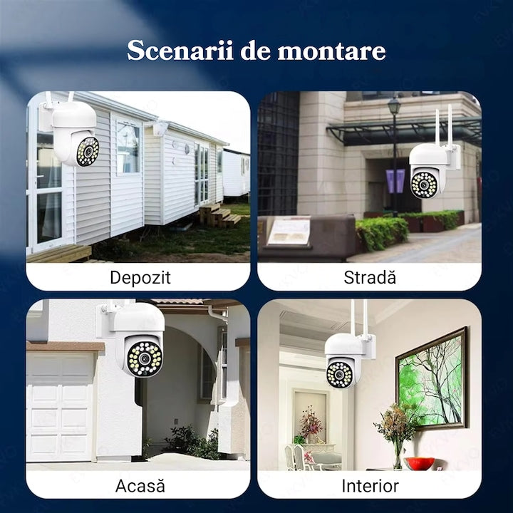 Camera de supraveghere WiFi Jortan JTZ-8161QJ 2MP, Full HD, exterior sau interior, alarma, senzor de miscare, vedere de noapte, mesaje push, microfon, difuzor, aplicatie Yoosee, Alb