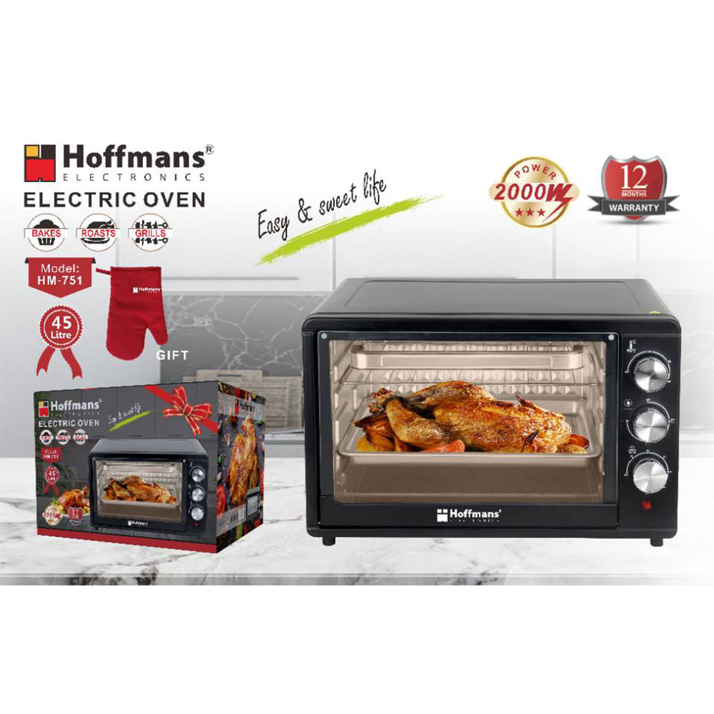 Cuptor Electric de Bucatarie Hoffmans HM-751 45L, Tava de Copt, Gratar si Functie de Rotisor