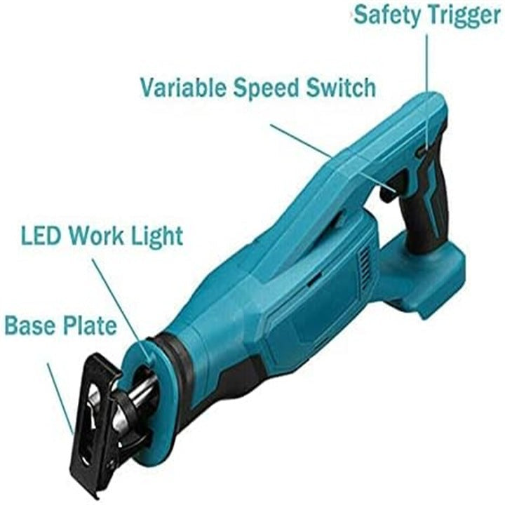 Fierastrau tip sabie 3000rpm WERSTIL, cu 2 acumulatori 48V, 5000mAh,mandrina autoblocanta, 4 bucati panza diferite modele,1 incarcator, valiza compacta de transport, Albastru
