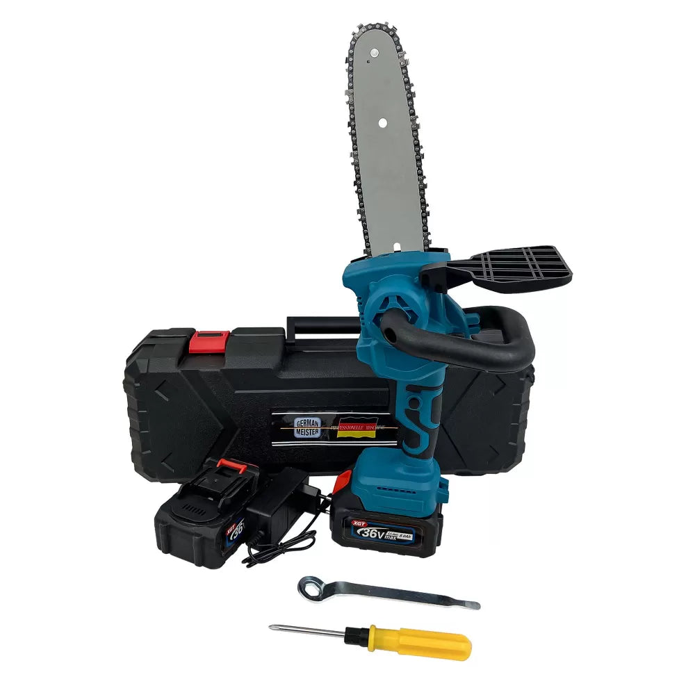 Mini Drujba German Meister cu 2 Acumulatori 36V 8Ah, Lama 20CM, sistem de ungere lant