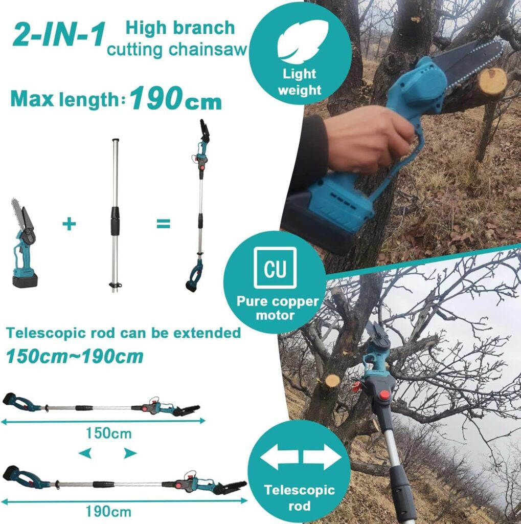 Set foarfecă gradina și mini drujbă , 2 acumulatori 36V , cu braț 2.13m telescopic ,unghi de tăiere reglabil, cu Tija Telescopica 2.5M + TRANSPORT GRATUIT