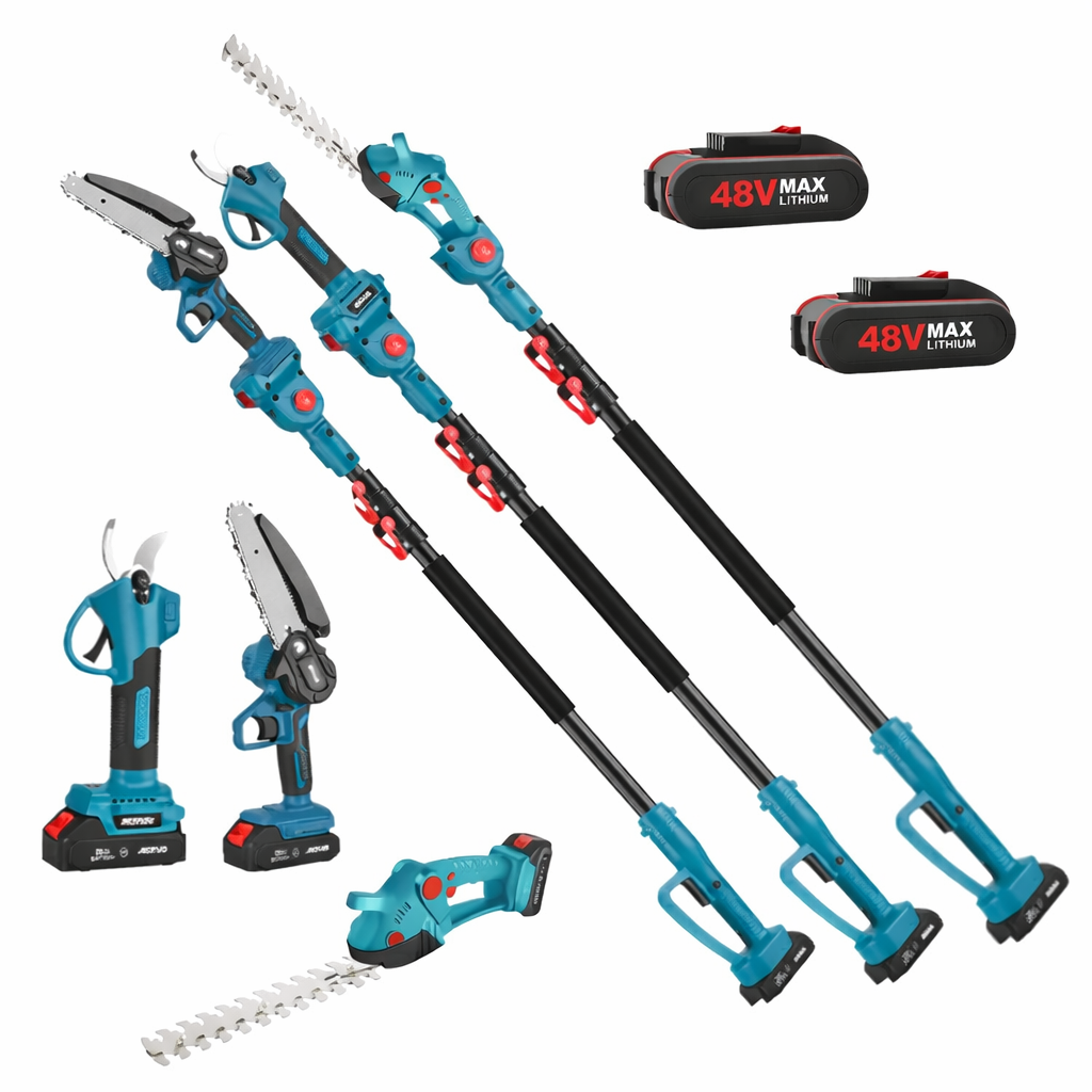 Set Mini Drujba, Foarfeca Electrica, Foarfeca Gard Viu, cu Tija Telescopica 2M si 2 Acumulatori 48V