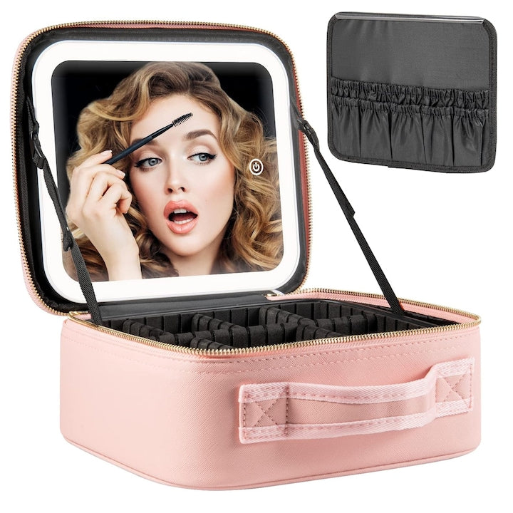 Geanta Cosmetice Pentru Make-up cu Oglinda LED cu Touch, 26x23x11 cm