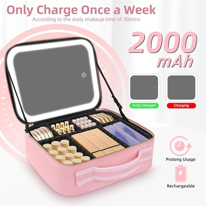Geanta Cosmetice Pentru Make-up cu Oglinda LED cu Touch, 26x23x11 cm