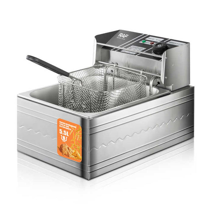 Friteuza Electrica Comerciala RAF R5220 , un rezervor, usor de curatat, cos auto-strecurabil, blat din otel inoxidabil, capac pentru prevenirea stropirii, capacitate 5L, gri