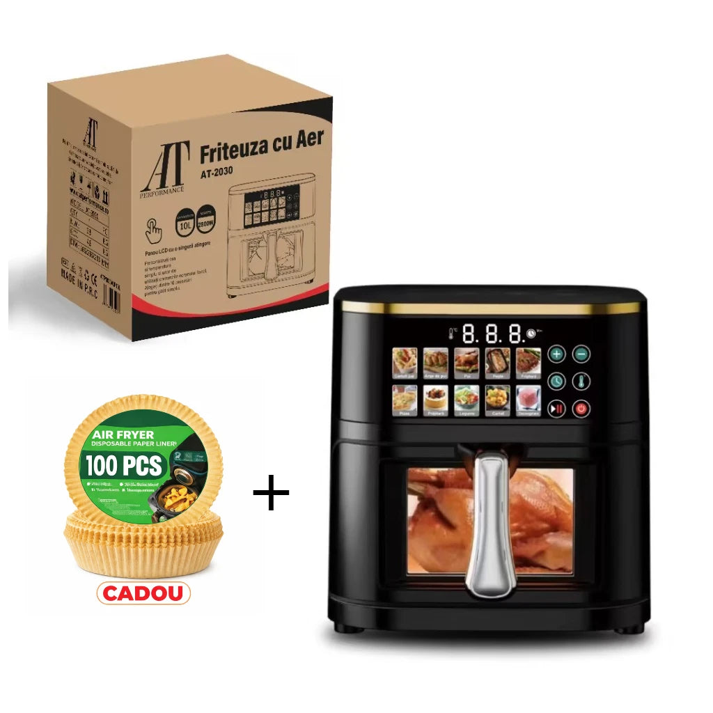 Friteuză cu aer cald AT Performance AT-2030, 10L, 2800W, Panou digital, Negru