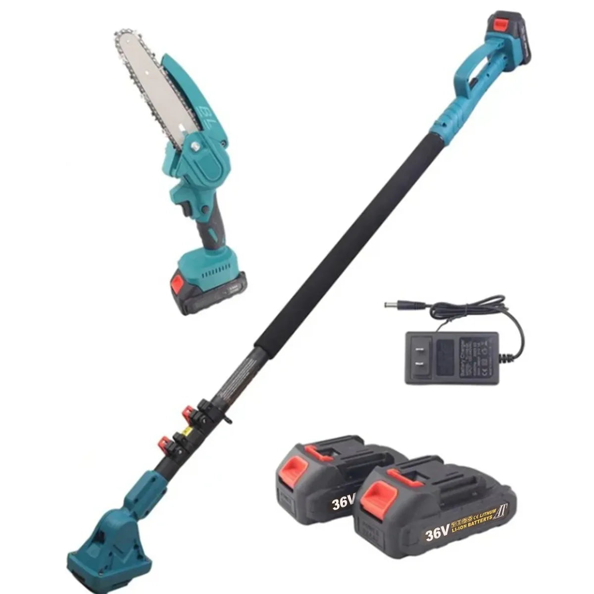 Set Mini Drujba 2 Acumulatori, 36V ,3Ah, cu Brat 2.13m Telescopic, Unghi de Taiere Reglabil