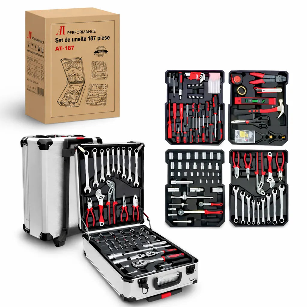 Trusă Unelte Profesională 187 Piese AT Performance – Kit Complet Reparații Auto & Casă