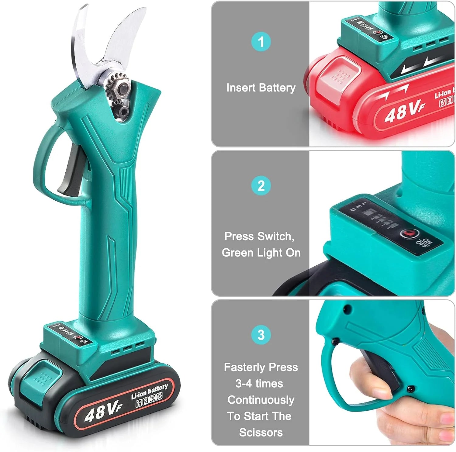 Set Motocoasa, Foarfeca, MiniDrujba cu 5 Acumulatori 48V, 3 Incarcatoare, Accesorii Incluse, Trusa Depozitare