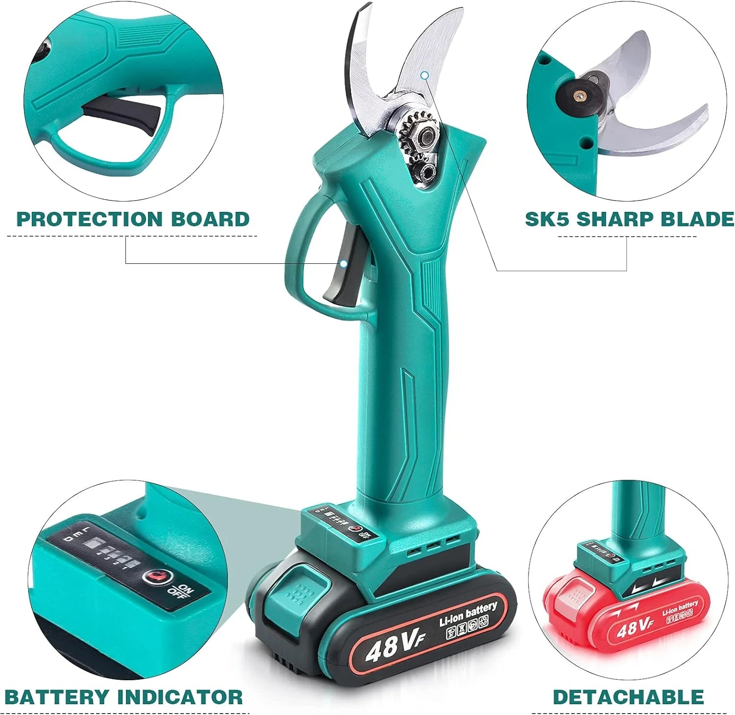 Set Motocoasa, Foarfeca, MiniDrujba cu 5 Acumulatori 48V, 3 Incarcatoare, Accesorii Incluse, Trusa Depozitare