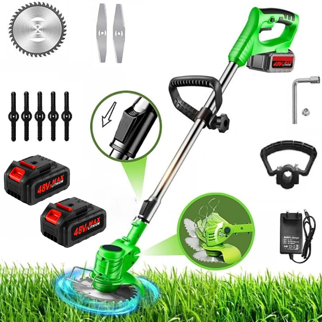 Set Motocoasa, Foarfeca, MiniDrujba cu 5 Acumulatori 48V, 3 Incarcatoare, Accesorii Incluse, Trusa Depozitare