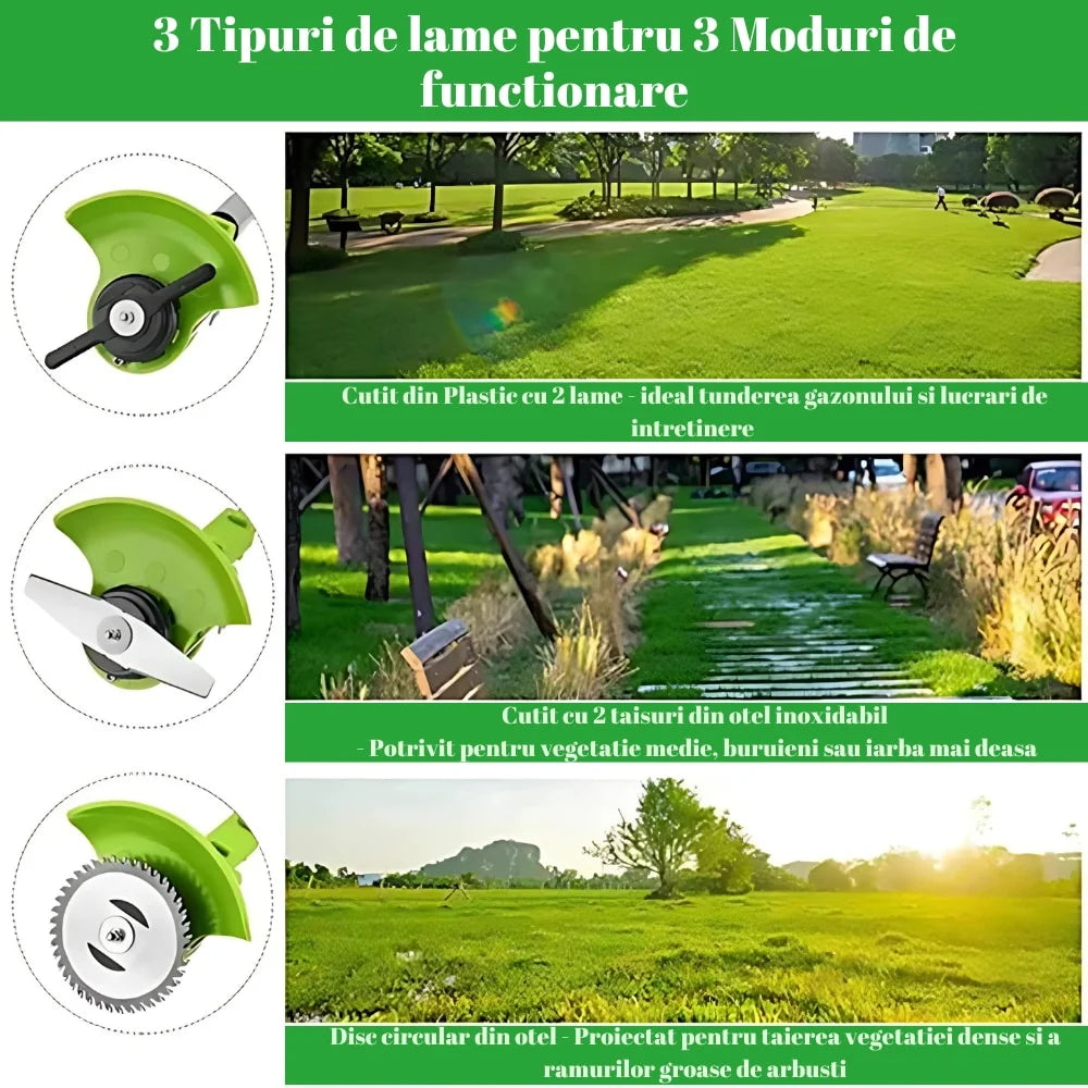 Set Motocoasa, Foarfeca, MiniDrujba cu 5 Acumulatori 48V, 3 Incarcatoare, Accesorii Incluse, Trusa Depozitare